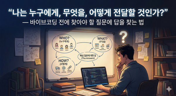 "나는 누구에게, 무엇을, 어떻게 전달할 것인가?" — 바이브코딩 전에 찾아야 할 질문에 답을 찾는 법